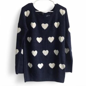 Express Navy Blue Graphic Heart Print Sweater